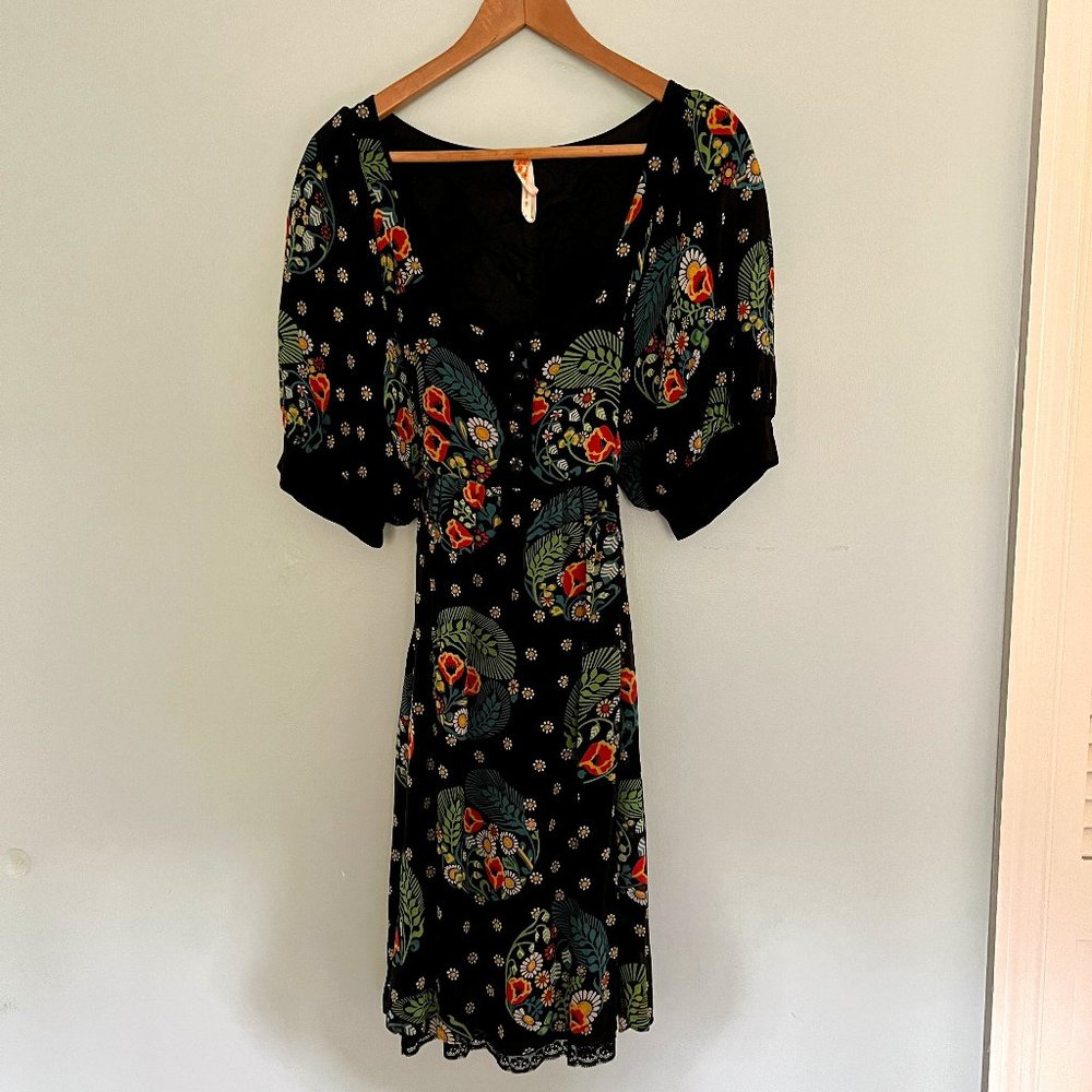 Anthropologie Maeve Silk Dress in Floral Folkloric Print, Size 8